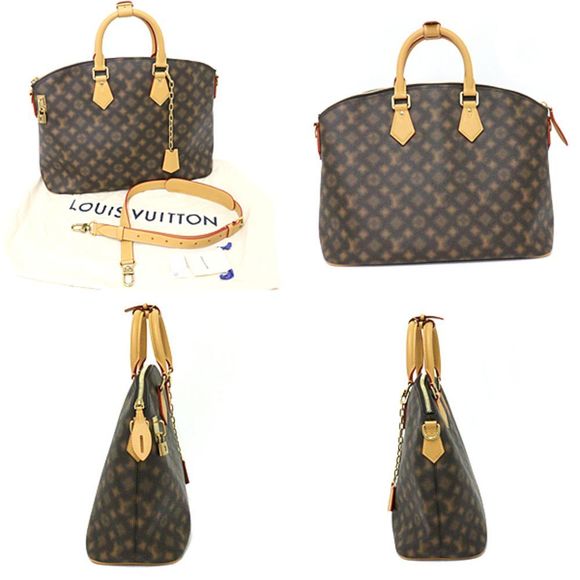 Louis Vuitton Tote Bag Lockit Monogram Leather Brown Gold MM Shoulder Bag - Picture 2 of 3